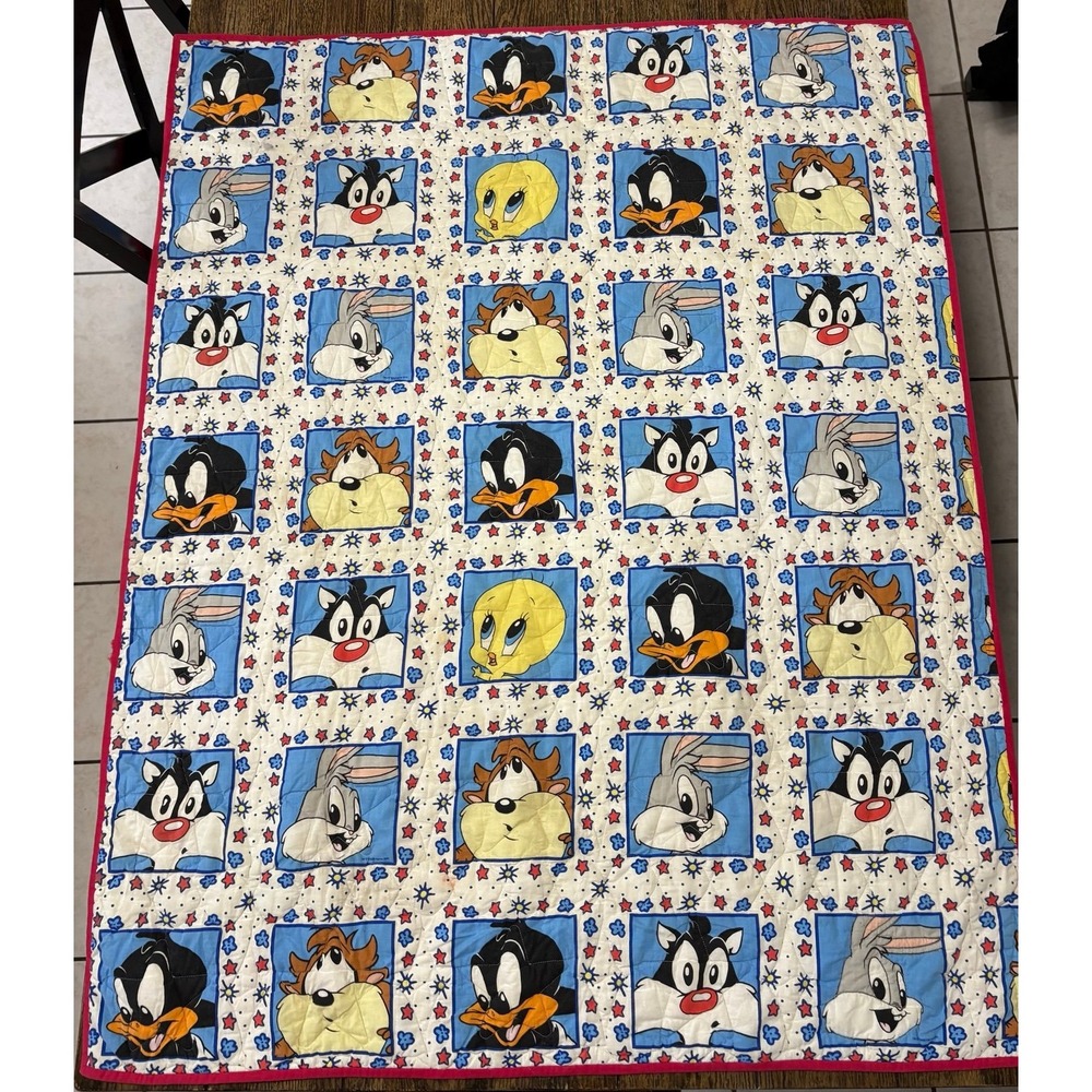 Vintage 90s looney tunes crib quilt baby looney tunes 51x31